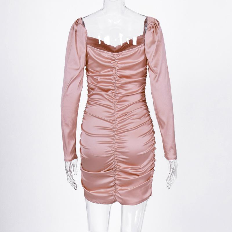 Summer Sexy Off Shoulder Long Sleeve Dress For Women Folds Patchwork Slim Mini Pullover Dresses Lady Deep V Neck Backless Elegant Evening Dress Female