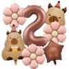 7pcs Cute Capybara Daisy Balloon 32 Inch Retro Caramel Number 1-9 Balloons Set Birthday Party Supplies Festive Decoration
