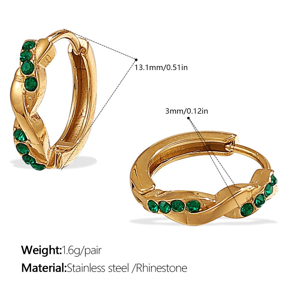 Luxury Shiny Rhinestone Hoop Earrings Stainless Steel 18K Gold Plated Hoop Earrings for Daily Party Wear Green Zircon Gold Plated Hoop Earrings золотой