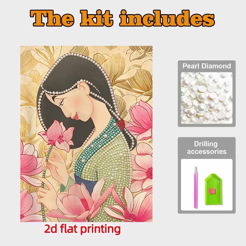 Disney Pearl Painting Mulan Portrait for Beginners and Adults, DIY Pearl Diamond Art Painting Kit for Home Wall Decor Gifts