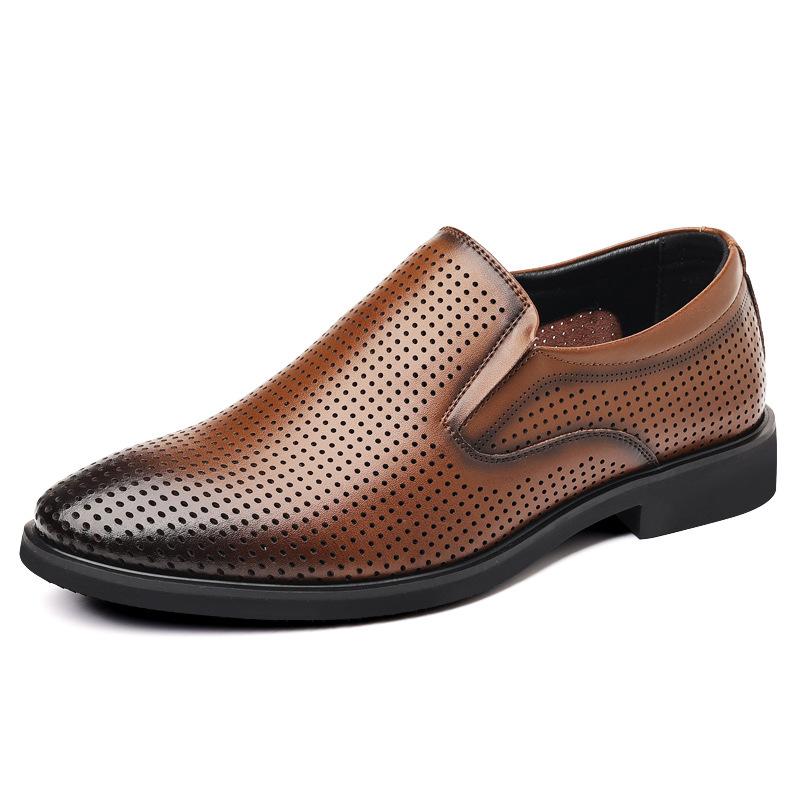 Leather shoes men's 2025 summer pedal breathable sandals business dress men's shoes dad shoes hole shoes