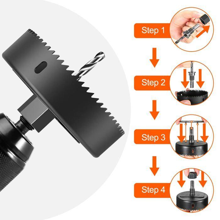 Coffret 16 pcs scies cloches 19-127 mm + adaptateurs et foret, acier allié, pour plastique et bois fin