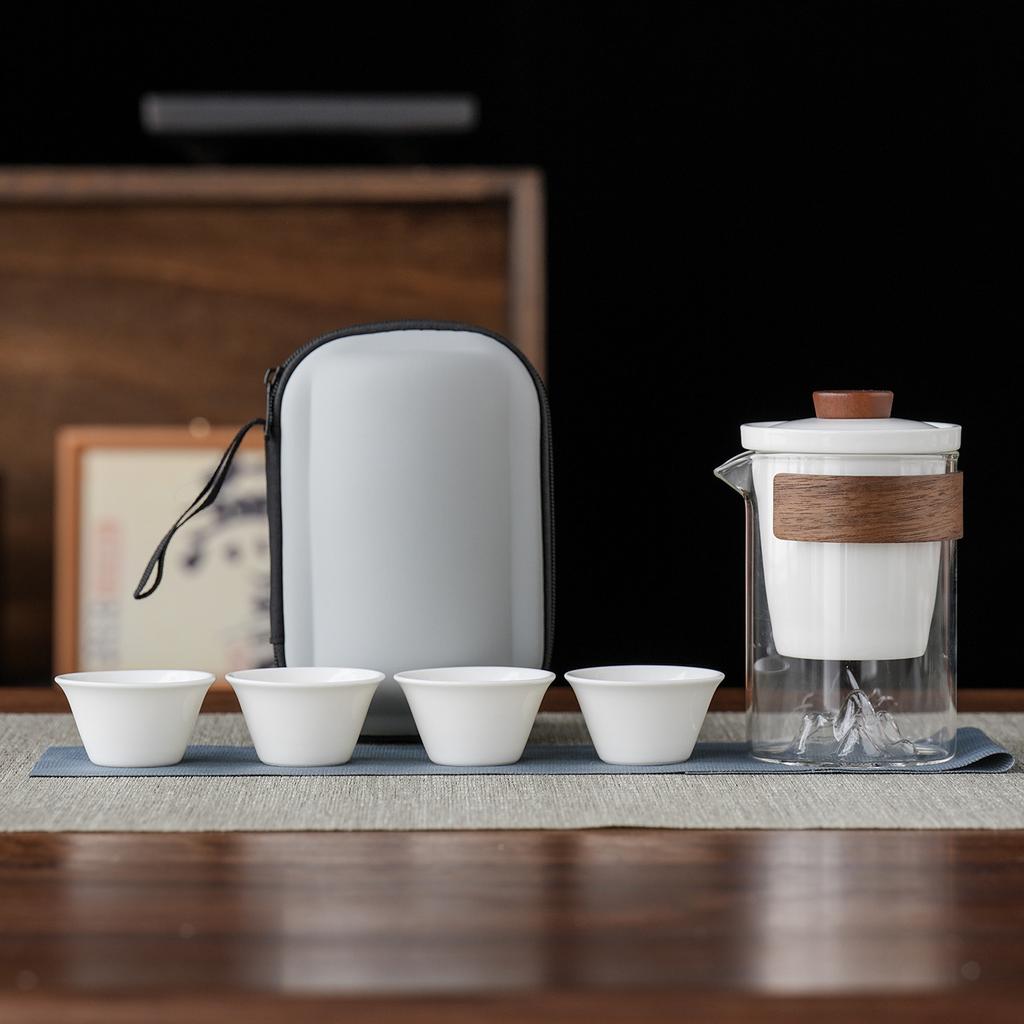 Light Luxury Suet Jade Porcelain Guanshan Kuaike Cup Travel Tea Set, a Pot of Three Four Five Six Cups of High-end Business Gifts