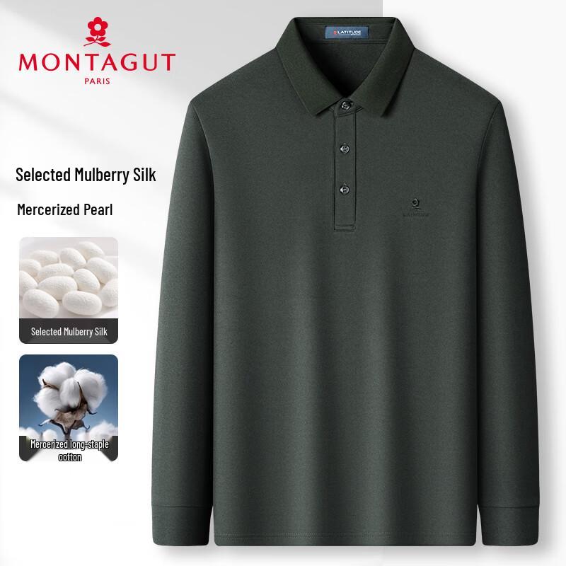 

MONTAGUT Men s Silk-Blend Long-Sleeve Solid Polo Shirt 54