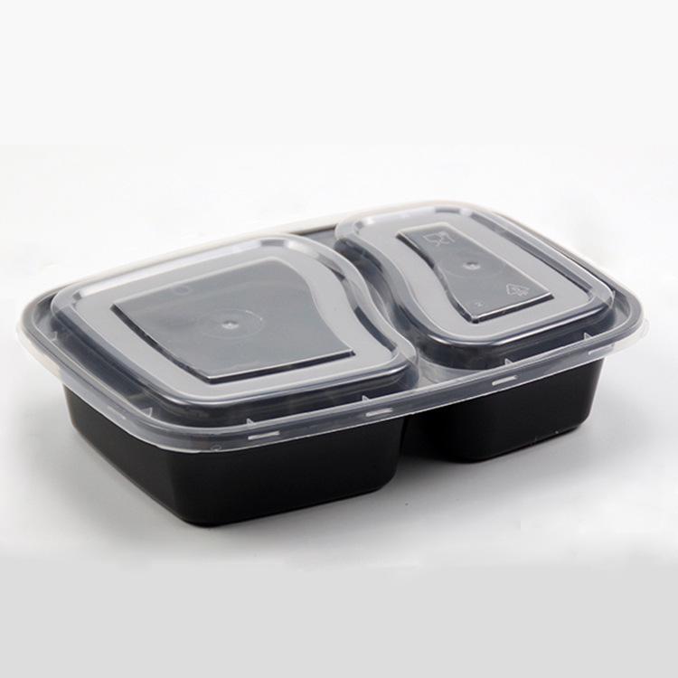 Two-Compartment 1000ml Black Rectangular Disposable Bento Lunch Box
