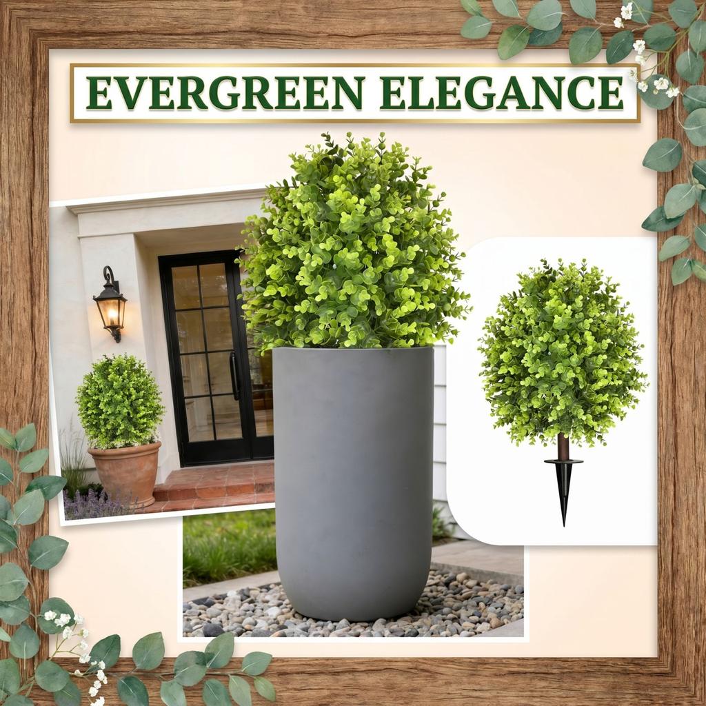 24 inch Faux Boxwood Plants Outdoor Set of 2 Artificial Topiary Ball Trees Potted Shrubs for Porch Patio Indoor Decor