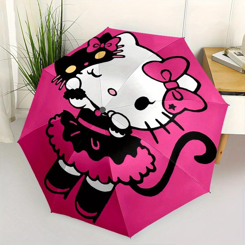 

Hello Kitty,Black Version Automatic Folding Umbrella-Simple 8-Rib Design, Bright Cartoon Pattern, Durable Iron Frame, Suitable For Travel, O
