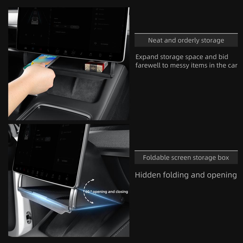 DQMN8 For Tesla Model Y 2024 Car Storage Box Hidden Storage Organizer Case Tray Under The Central Control Screen Model 3 2021-2022