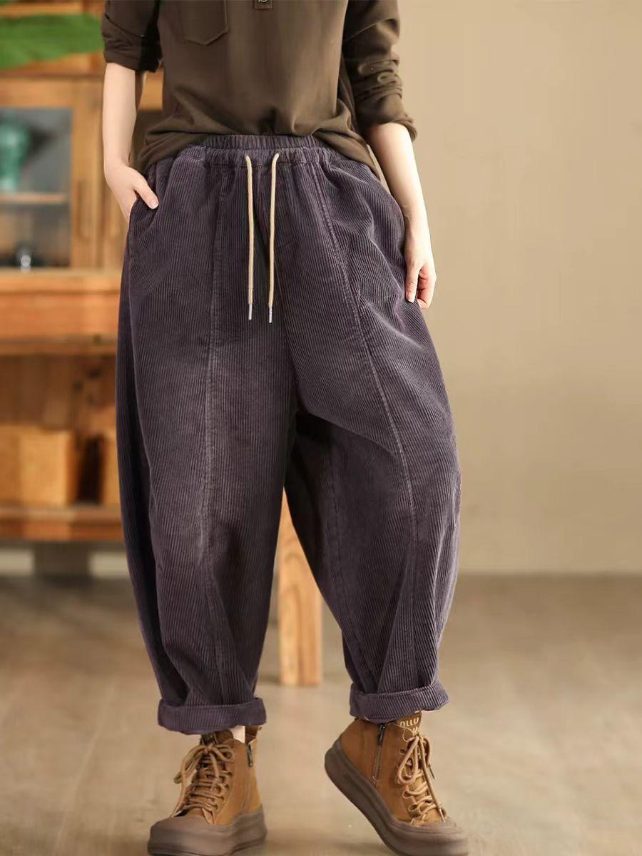 

Johnature женские зимние винтажные свободные шаровары с эластичной талией в китайском стиле повседневные брюки в винтажном стиле One Size фиолетовый