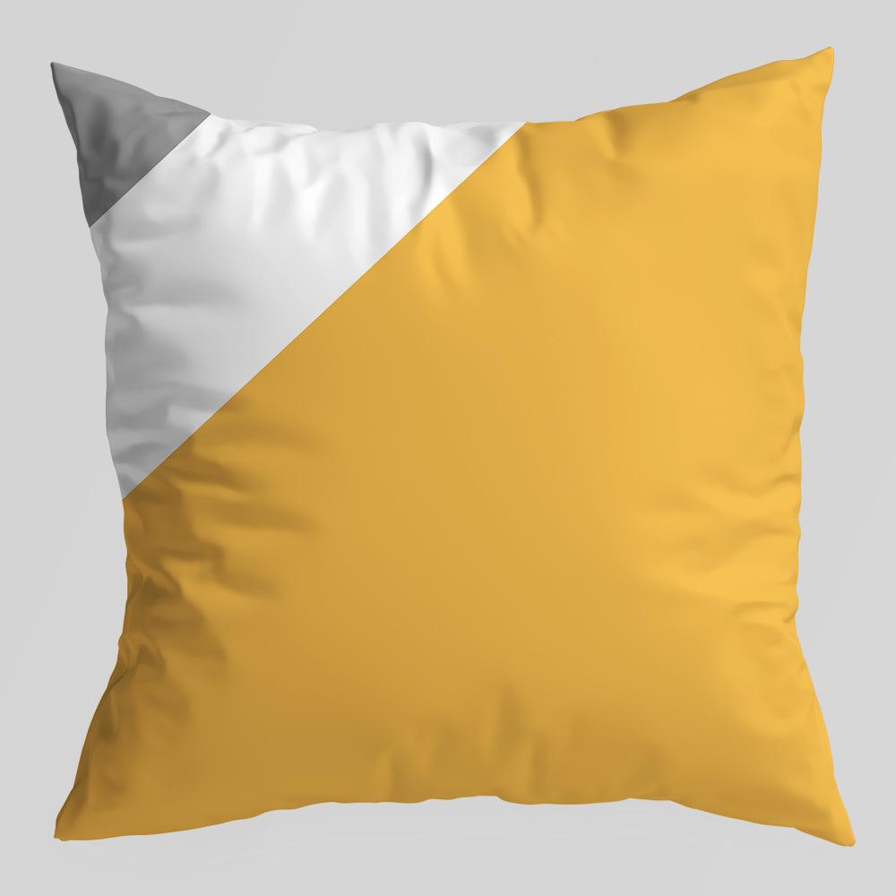 Geometric Pillowcase, Yellow and Gray Geometric Peach Skin Velvet Printed Pillow Cushion Cover, Sofa Car Backrest