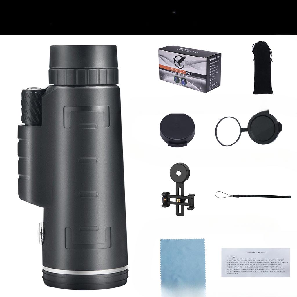 Teleskop med hög upplösning och hög förstoring mörkerseende i svagt ljus med kompass, utomhus med mobiltelefon för fotografering