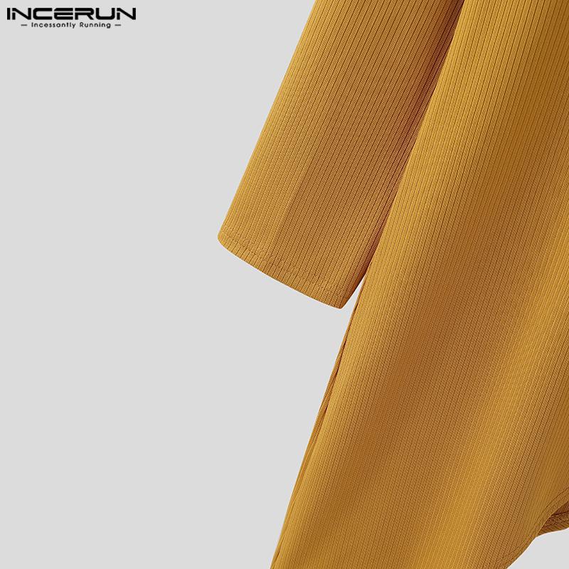 INCERUN Men's High Neck Patchwork Long Sleeve Splits Irregular Rib T-shirts Undershirts