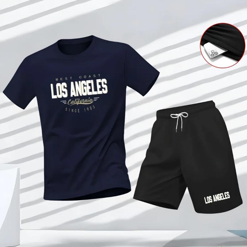 Nuovo set sportivo estivo da uomo, T-shirt a maniche corte e pantaloncini due pezzi, abbigliamento casual traspirante e ad asciugatura rapida.