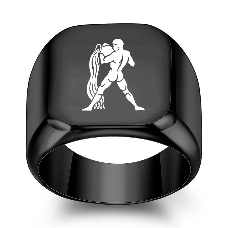 

Кольцо с квадратом в виде 12 созвездий, мужское, черное, безымянный палец, двенадцать созвездий, пара, ювелирные изделия, аксессуары, подарок на день рождения и годовщину 13