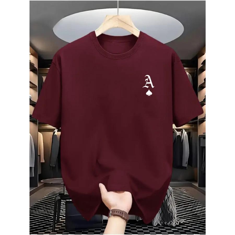 Men's Summer Casual Loose Fit Fashion Playing Card Pattern Print Comfortable Crew Neck Short Sleeve T-Shirt