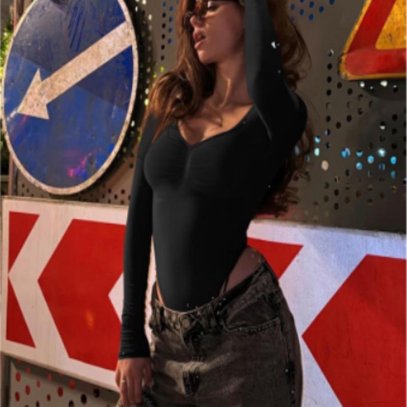 Women's European & American Slimming Low-Cut U-Neck Jumpsuit - Elastic Autumn/Winter Base Layer