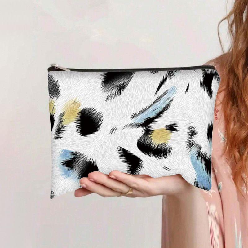 Printed leopard print canvas cosmetic bag student zipper pencil case thickened cosmetic hand-held storage bag