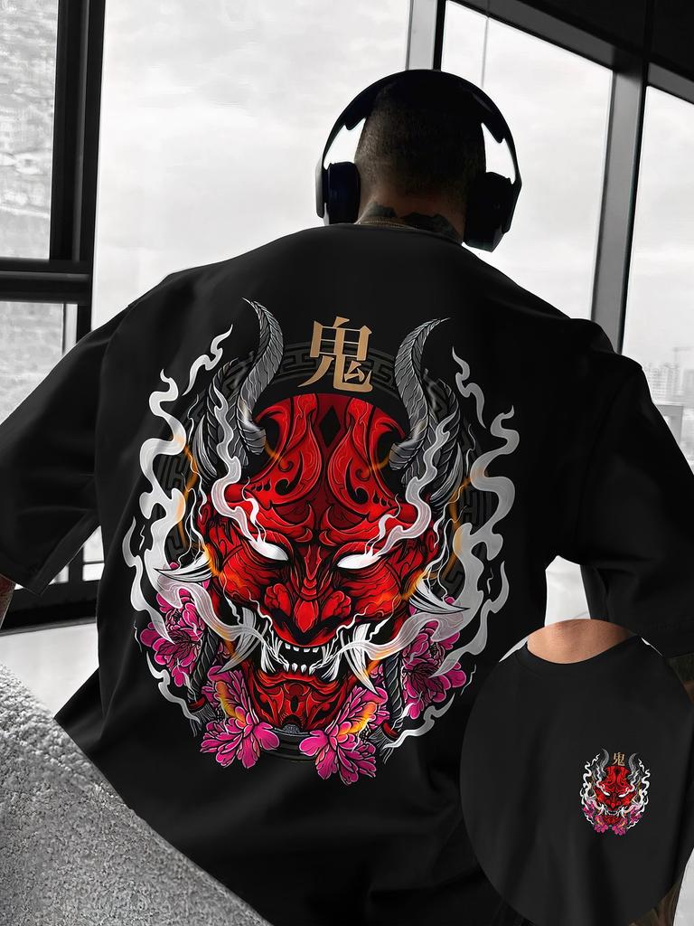 Retrostyle Anime Skullprint Tshirt for Summer Mens Pure Cotton Casual Unique Streetwear Loose Shortsleeved Top