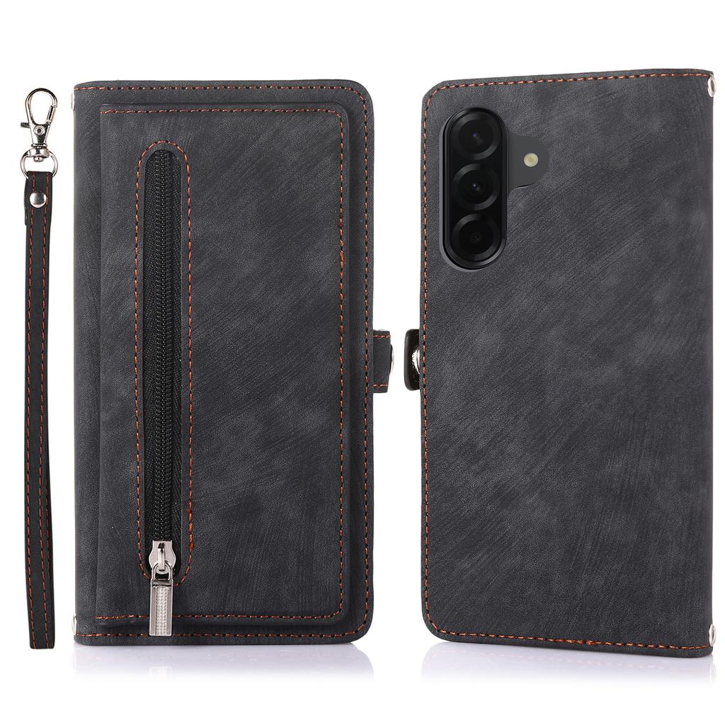For Samsung Galaxy A05s 4G Case Zipper Pocket 9 Card Slots PU Leather Phone Cover with Wrist Strap