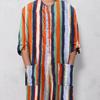 Gown Shirt Colorful Striped Pockets Single-breasted Round Neck Soft Long Shirt for Daily Wear