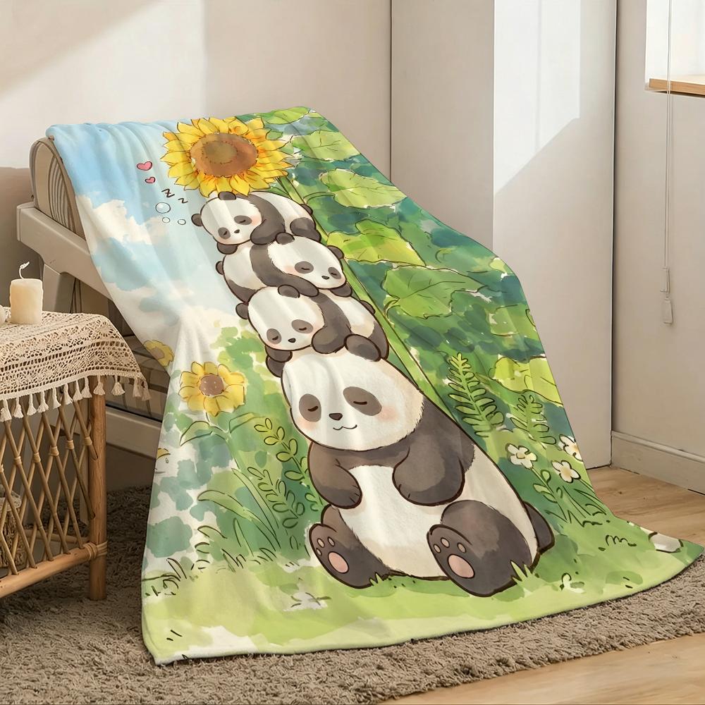Giant Panda Throw Lightweight 240G Flannel Blanket Soft Skin-Friendly For Summer Cooling