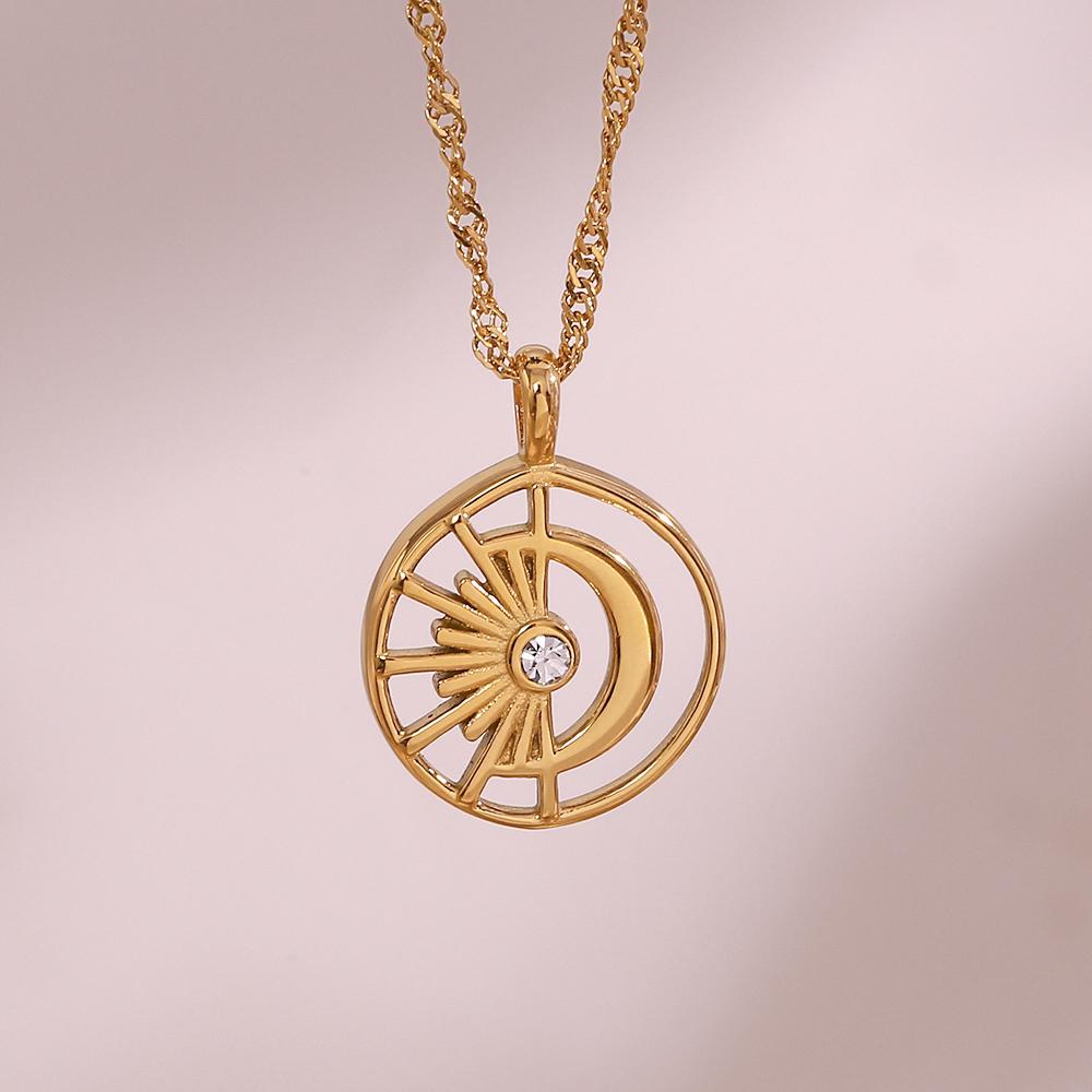 MamacitaSlay Sun Moon Pendant Necklace For Women High End Elegant Charm Jewelry Unique Stylish Statement Necklace For Daily Wear
