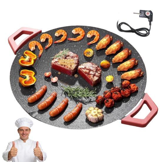 Electric Griddle Smoke-Free Indoor Cooking Nonstick Round Baking Pan with Adjustable Temperature Control Vegetable Grilling Pan