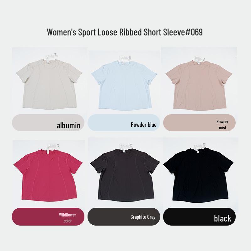 Women's Ribbed Nylon Yoga T-Shirt - Loose, Comfortable, and Casual for Fitness and Outdoor Activities