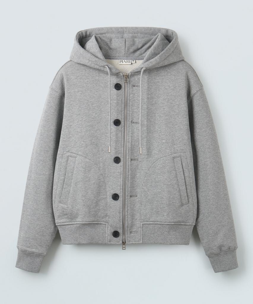 Piari Heavy Cotton Two-Way Button Zip-Up Hoodie (Gray)