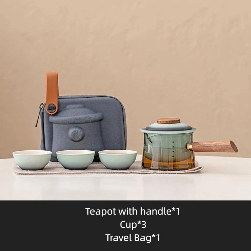 Portable Travel Tea Set with Bag – Ceramic Teapot and 3 Cups for Outdoor Camping & Home Brewing