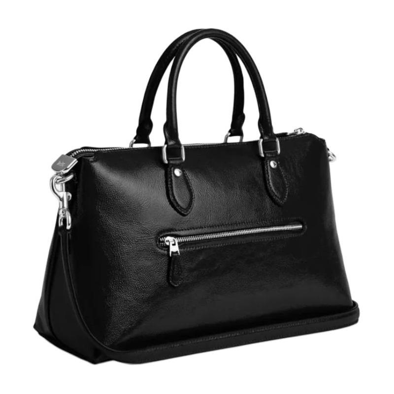 Coach Georgia 35 Gold Logo Zip Closure Patent Leather Shoulder Crossbody Tote Large Women's Black