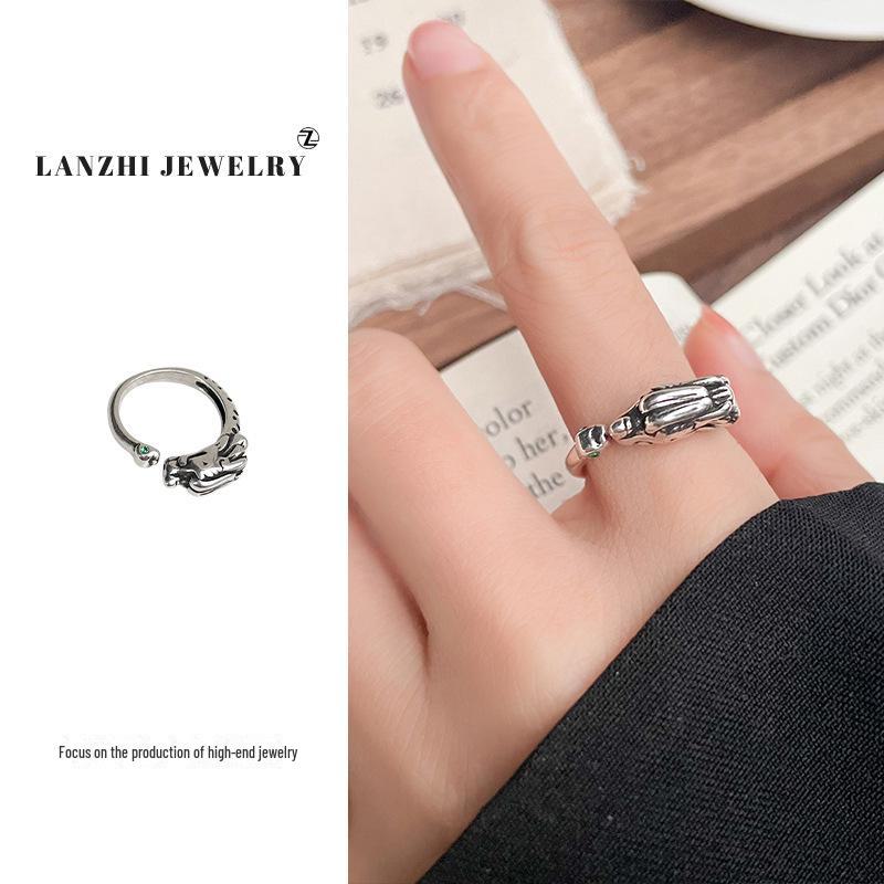 "Lanzhi 925 Sterling Silver Cat Ring – Light Luxury Open Index Finger Jewelry"