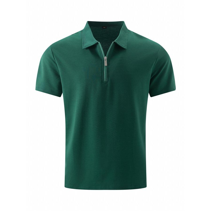 Men's Summer Polo Shirt Casual Zip Short Sleeve Polos Shirts Fashion Solid Color Loop Zipper Lapel Top