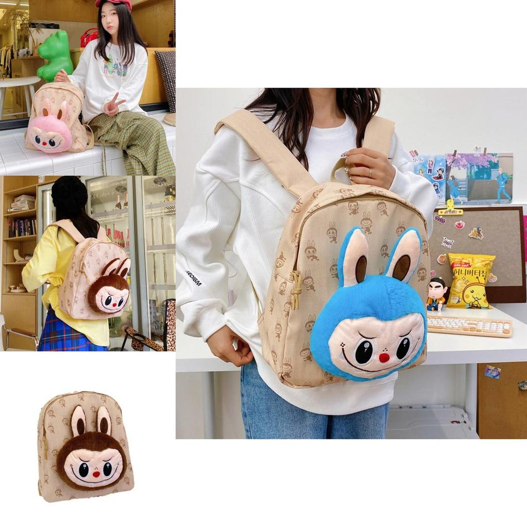 Cartoon Plush Backpack With Canvas Material And Adjustable Straps For Daily Use