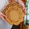 Round Base Fruit  Serving Tray Handwoven Woven Bread Plate Imitation Rattan Basket  Snack