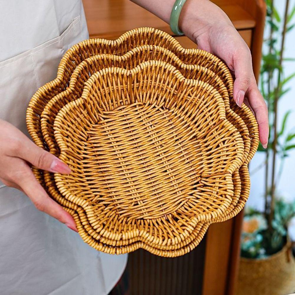 Blumenform Obst Serviertablett Runde Basis Geflochtene Brotteller Nachahmung Rattan Korb Esstisch
