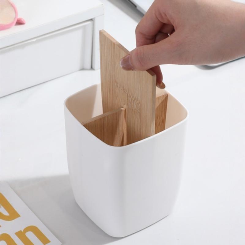 2pcs Bamboo-Like Plastic Desk Organizer with Pen Holder & Jewelry Storage - 3/4 Compartment Standalone Multi-Purpose Box