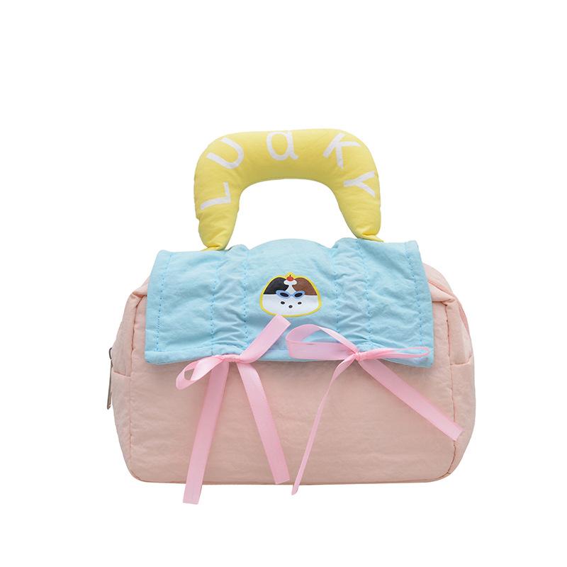 Dopamine splicing cosmetic bag large capacity portable travel handbag cute cartoon partition cosmetic storage bag розовый