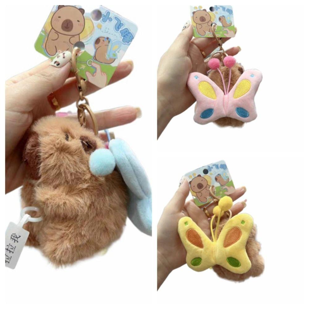 Cartoon Plush Capybara Keychain Pull Butterfly Car Keyring Funny Capybara Dolls Pendant Bag Decor