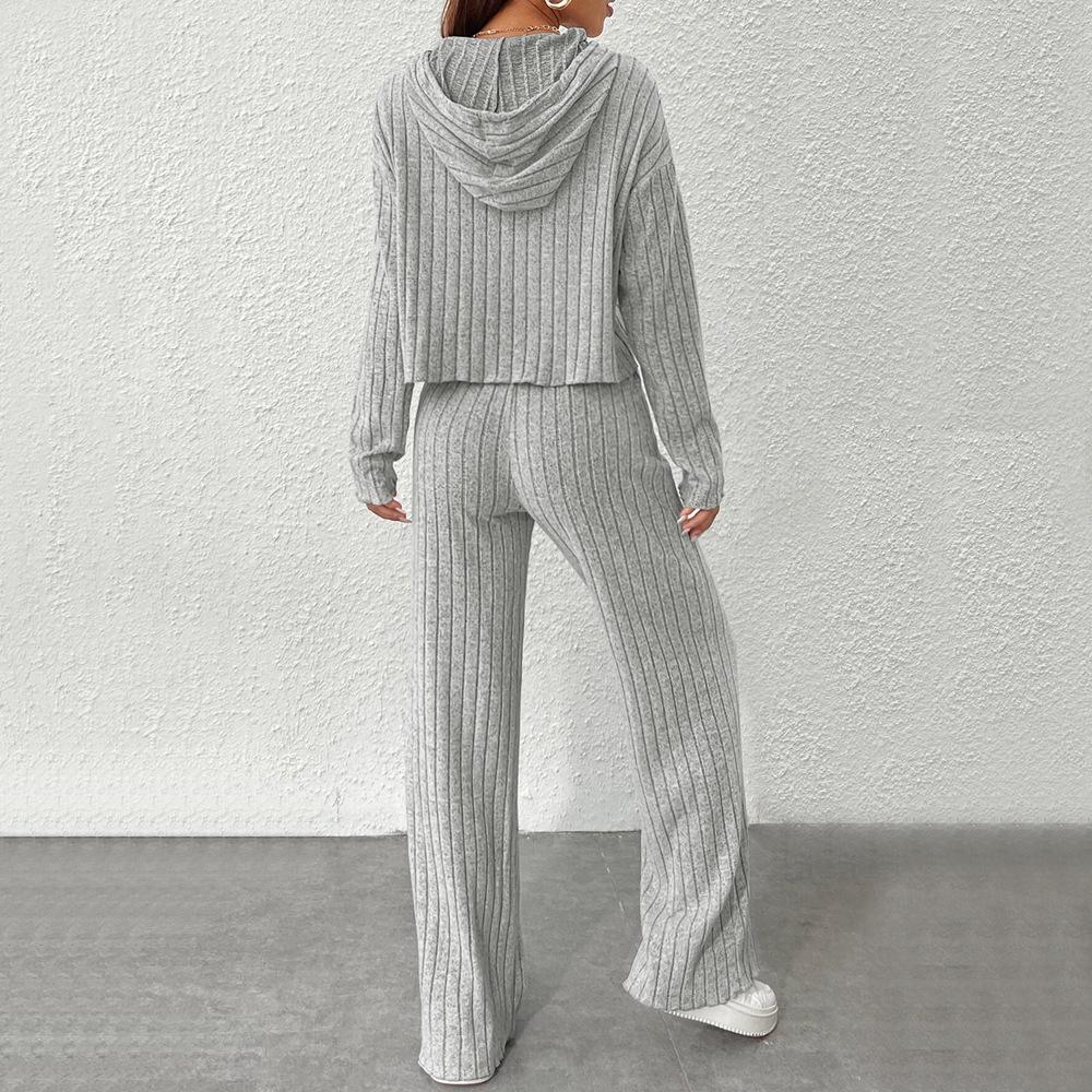 2024 Women's Hooded Fashion Two-Piece Suit - Simple, Pure Color for Autumn/Winter.