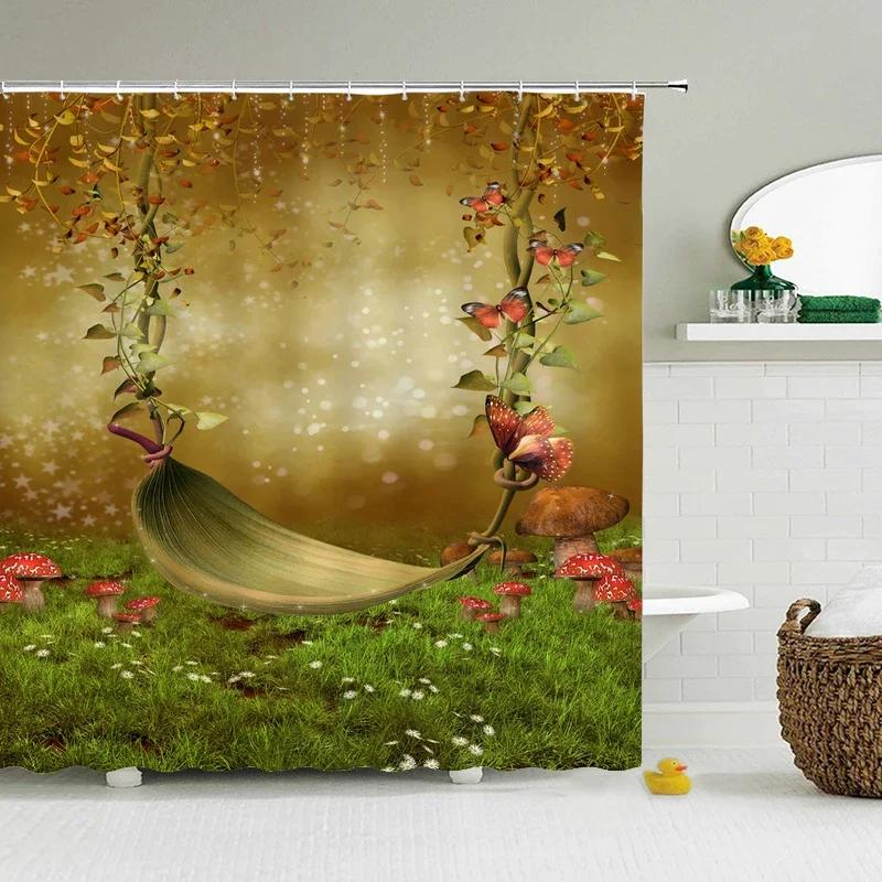 

Fairy Dream Forest Shower Curtain Waterproof Bathroom Curtain Polyester Cartoon Fantasy Bath Curtain Home Decoration With Hooks W60H190(CM)-1 Pcs