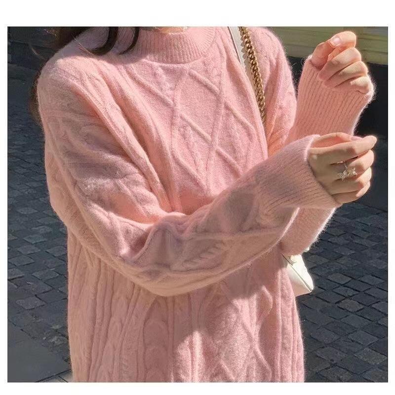 

Пуловер с косами, мягкий, восковой, новый осенне-зимний, в ленивом стиле, повседневный, свободный, вязаный свитер с косами, свитер с низким круглым вырезом, женский One size