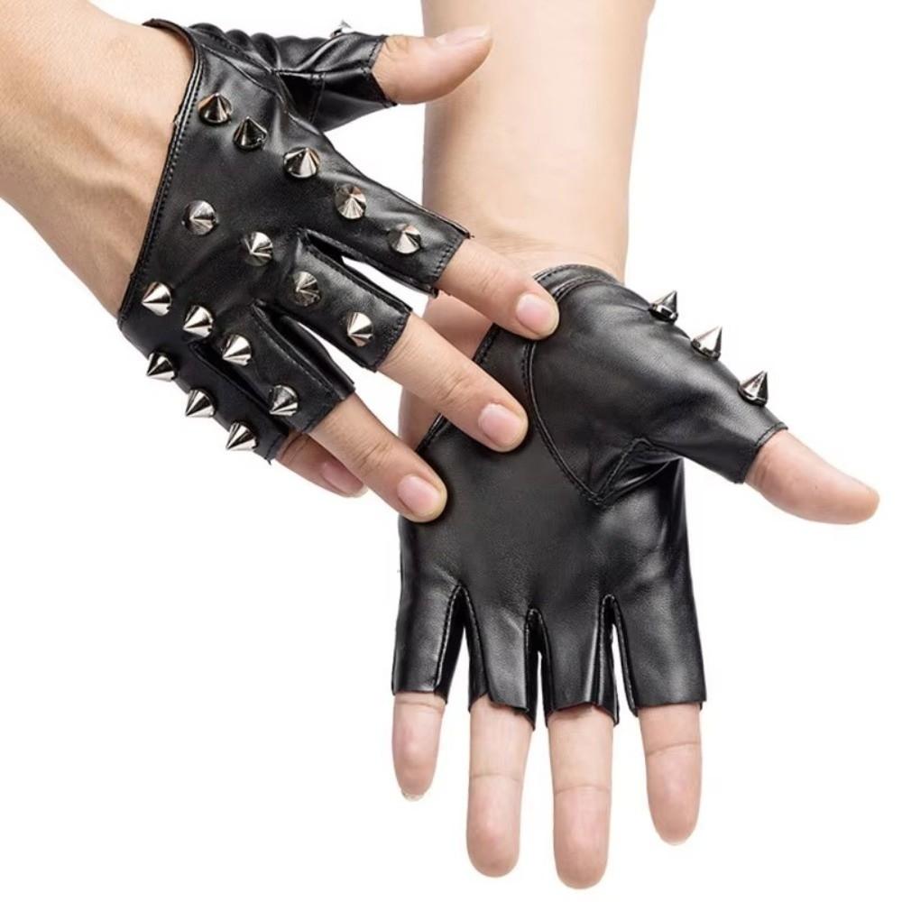 PU Leather Half-palm Gloves Fingerless Patent Leather Gloves Lolita Rivet Gloves Girls