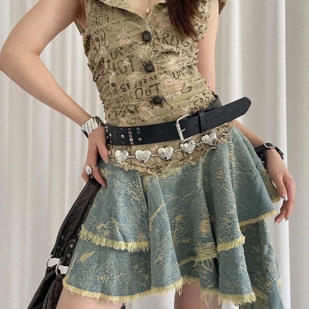 Leather Rivet Waist Belt Gothic Dress Jeans Belt American Women's Belt  Streetwear