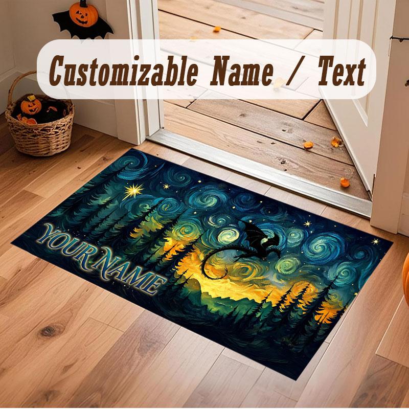 Mountain Landscape Theme Crystal Velvet Floor Rug Personalized Custom Name Text Warm Carpet Home Decoration
