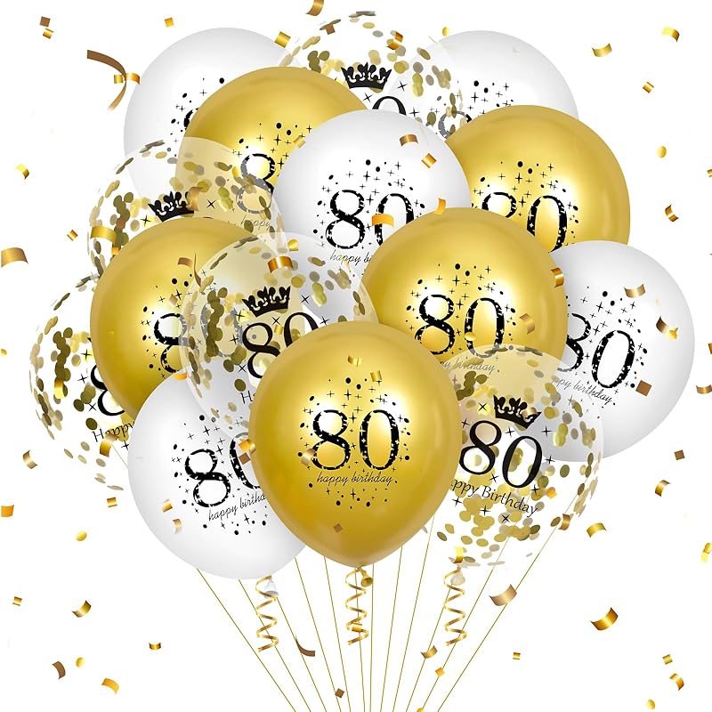 21st Birthday Balloons - 15pcs White Gold Happy Birthday Latex Balloons with Confetti for Boys & Girls 12 inch