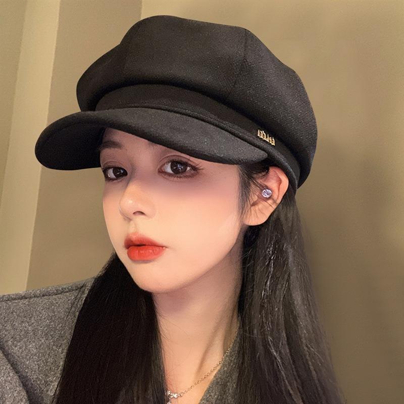 Hat women's autumn and winter new high-end cap octagonal beret showing face small painter hat
