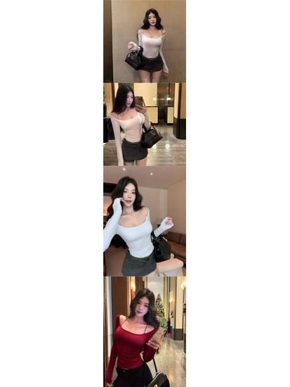 2026 Spring/Autumn Pure Desire One-Shoulder Strappy Long Sleeve Top - Casual & Versatile