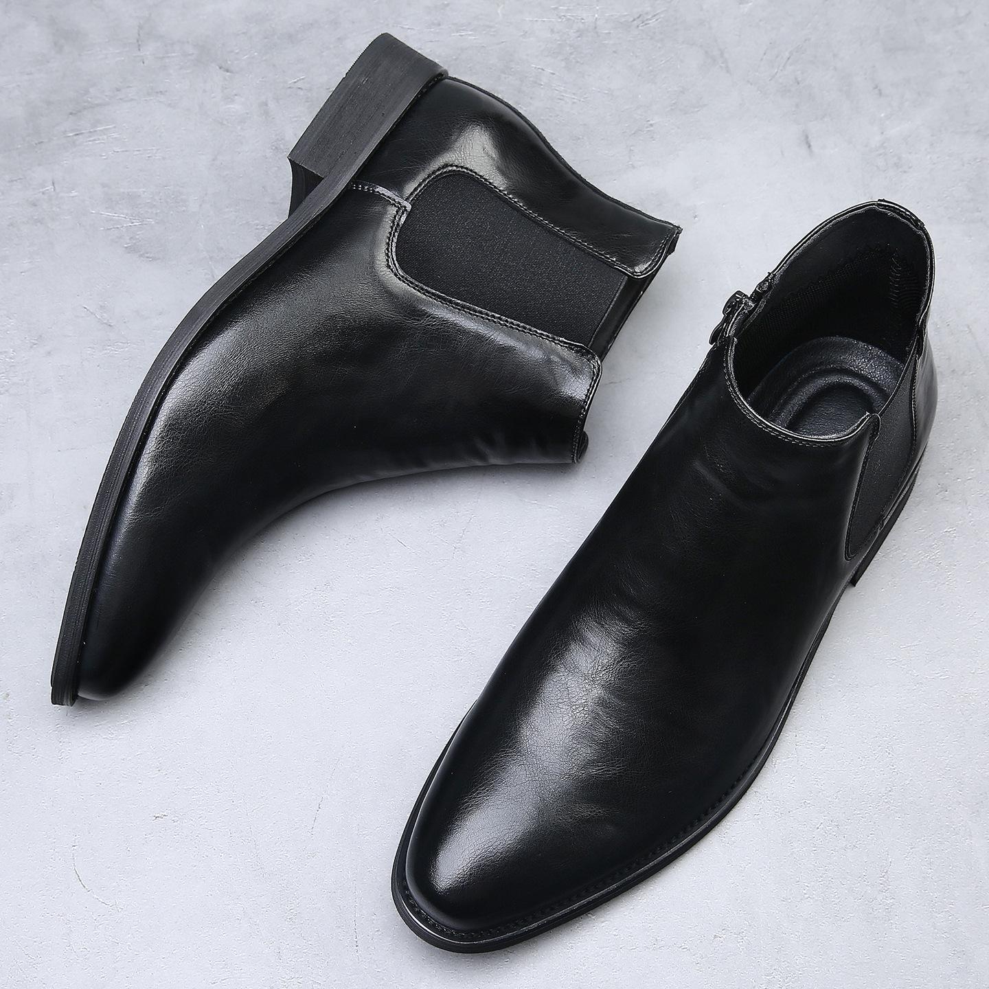 

High-end retro pointed Chelsea boots men s one-pedal casual leather British leather boots mid-help Martin boots tide 38 чёрный