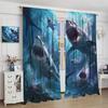 Shark Themed Curtains, Sea of Ferocious Sharks, Spectacular Sea Animal Shark Landscape Decorated Curtains, Boy Personality Room Decorated Rod Pocket